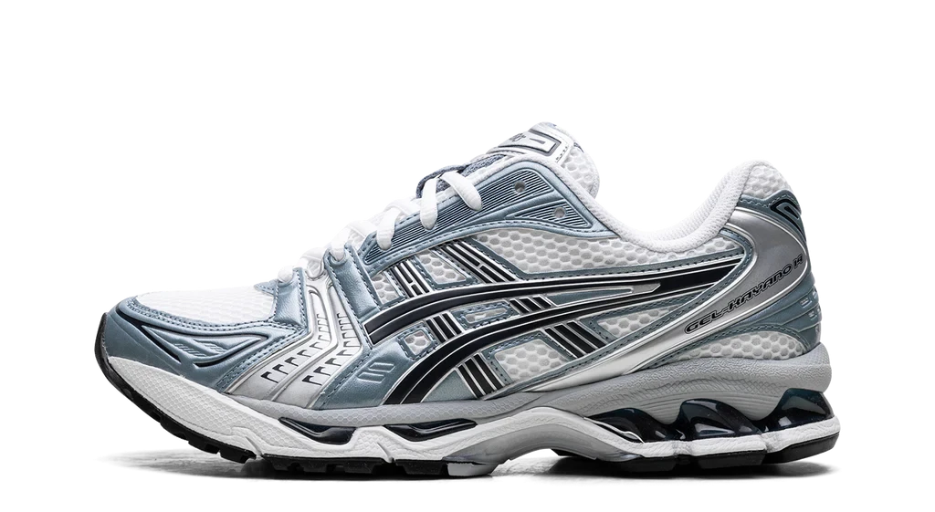 ASICS GEL-KAYANO 14 – oldalnézet, fehér/fjord szürke