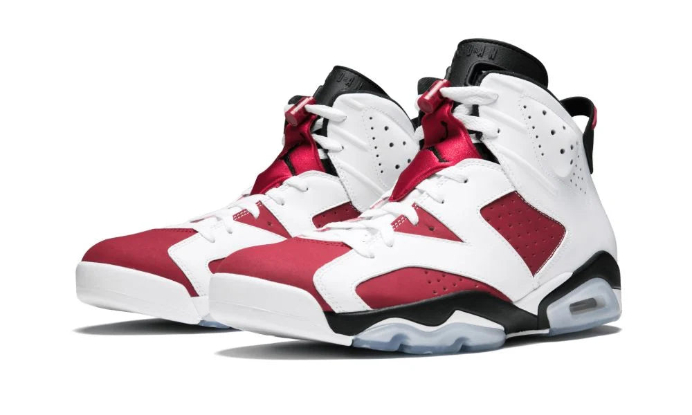 Air Jordan 6 Retro Carmine – elölnézet, perforált orr rész és fűzőrendszer