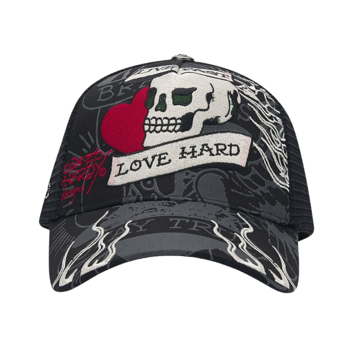 Ed Hardy Live Fast Love Hard 5 Panel Black Trucker Cap