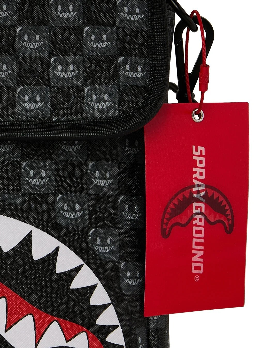 Sprayground Sharks In Paris WTF Bubbly Black Check Messenger Sling - OnSize