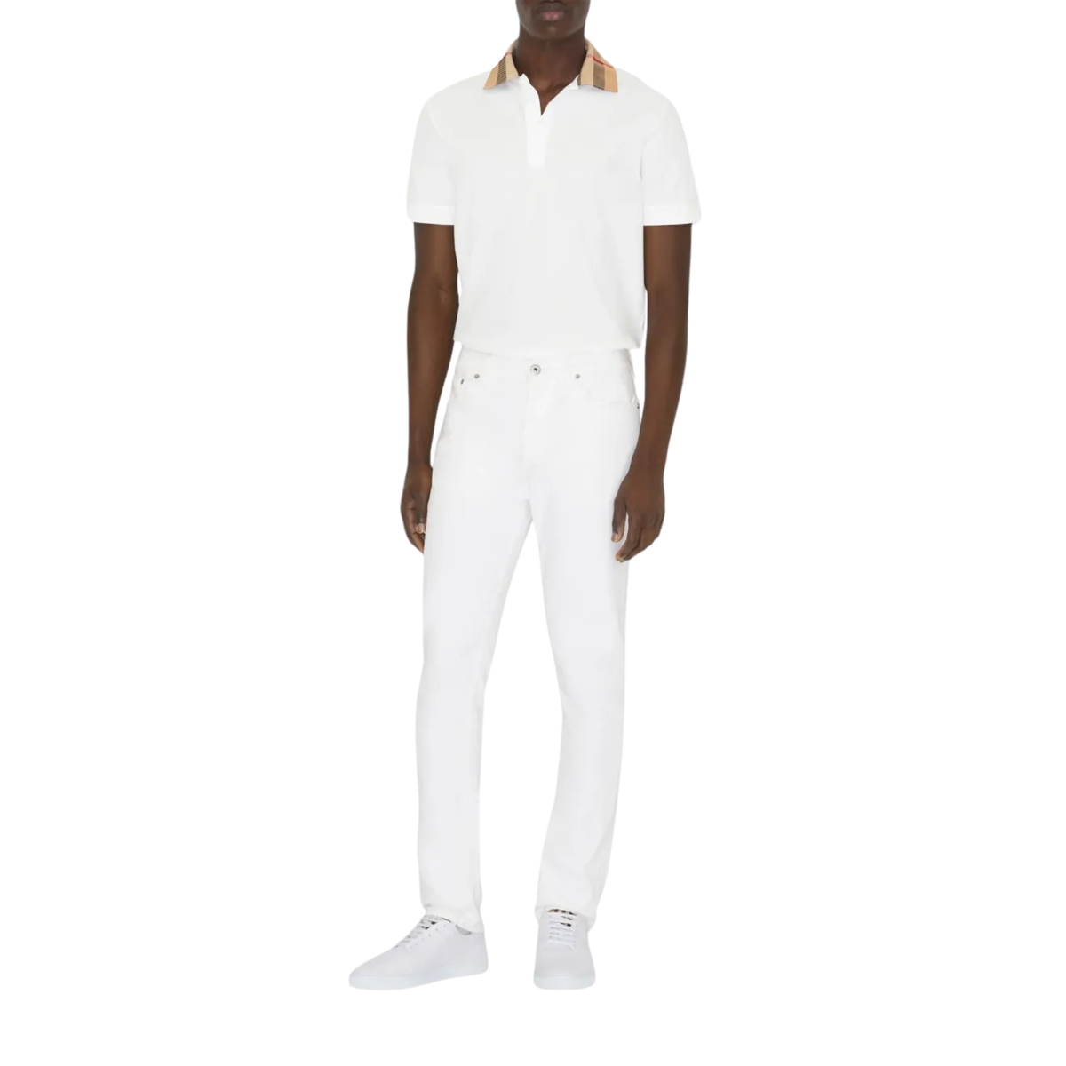 Burberry Check Collar Cotton Polo Shirt White - OnSize