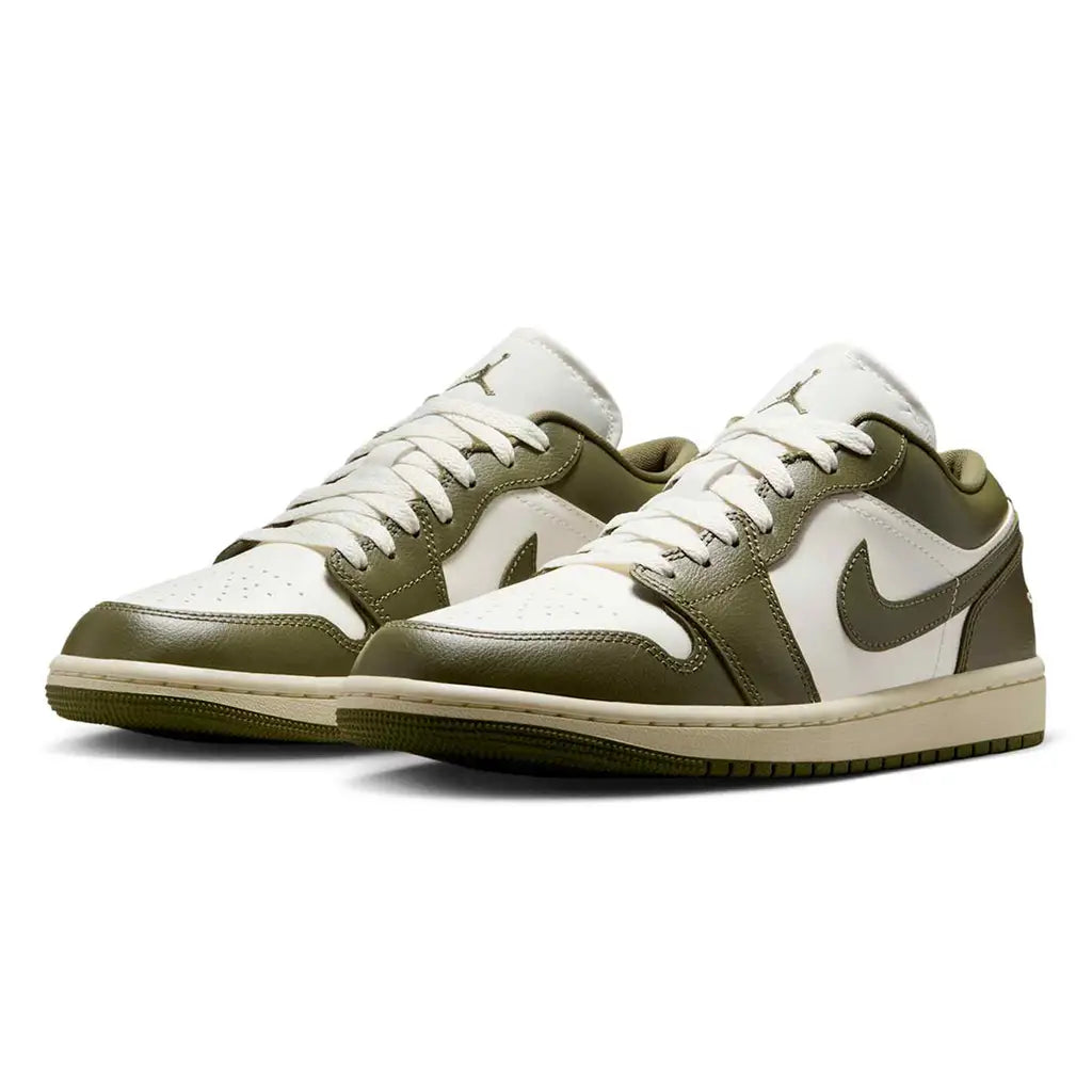 Jordan 1 Low Medium Olive – elölnézet, orr rész és fűző
