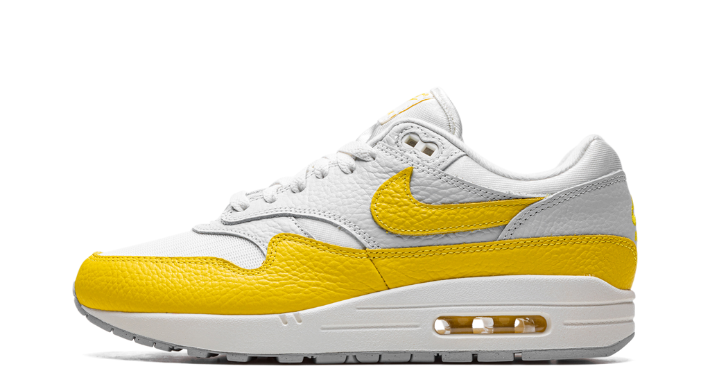 Nike Air Max 1 Tour Yellow – oldalnézet, fehér alap és sárga részletek