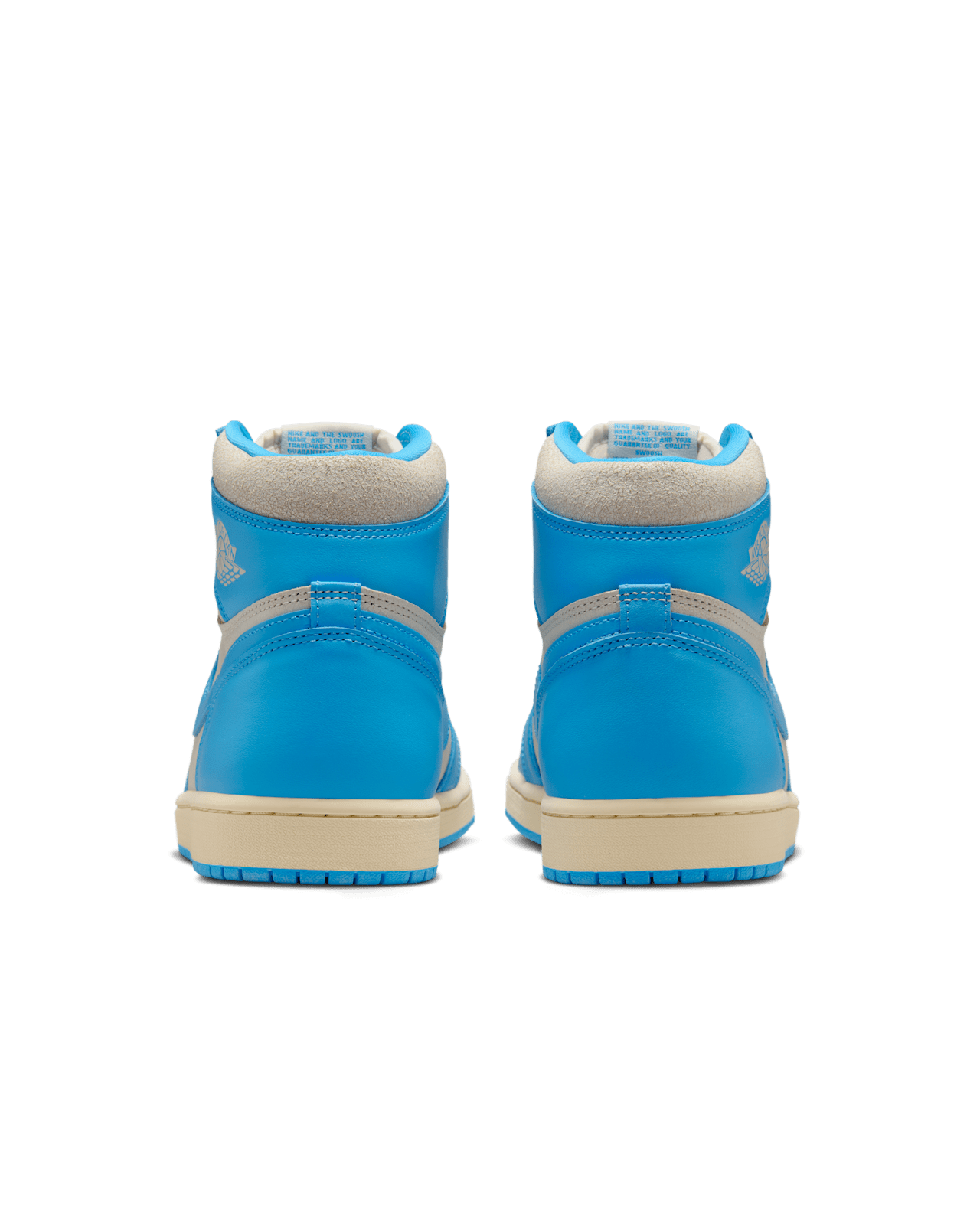 Air Jordan 1 UNC Reimagined – hátulnézet, sarokrész és Wings logó