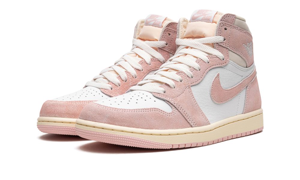 Air Jordan 1 Retro High OG Washed Pink – elölnézet, rózsaszín toe-box és fehér felsőrész