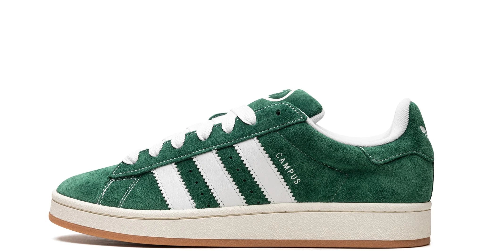 adidas Campus 00s “Dark Green/Cloud White” – oldalnézet, sötétzöld velúr felsőrész és fehér 3-Stripes
