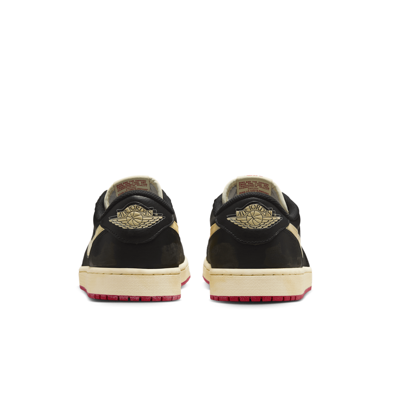 Air Jordan 1 Low OG Nigel Sylvester – hátulnézet, fekete/muslin/piros szín