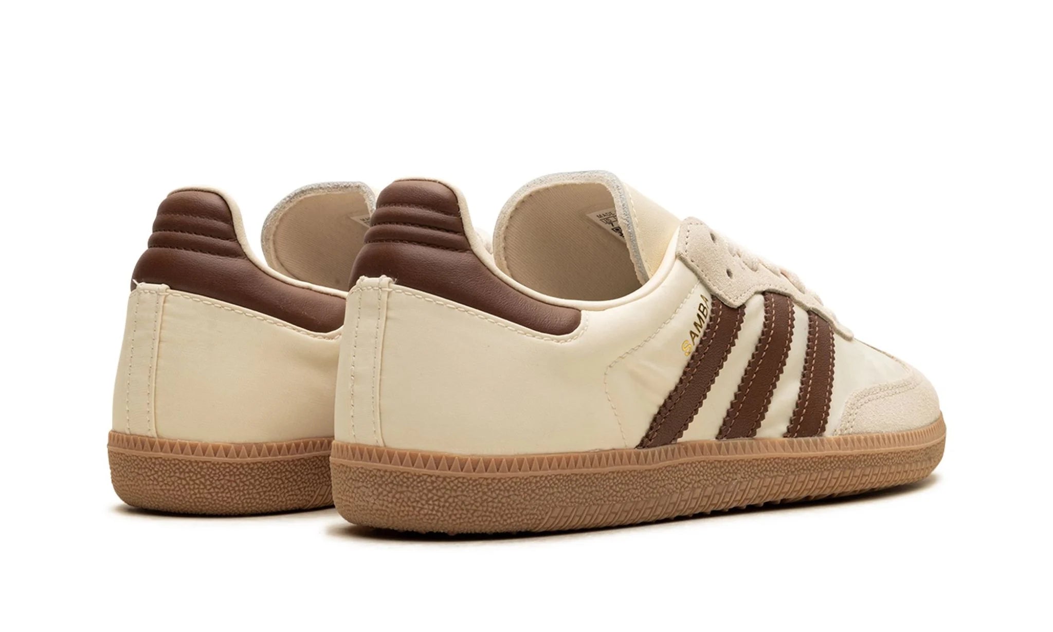 adidas Samba OG Cream White Preloved Brown – hátulnézet, sarok mustache és logó