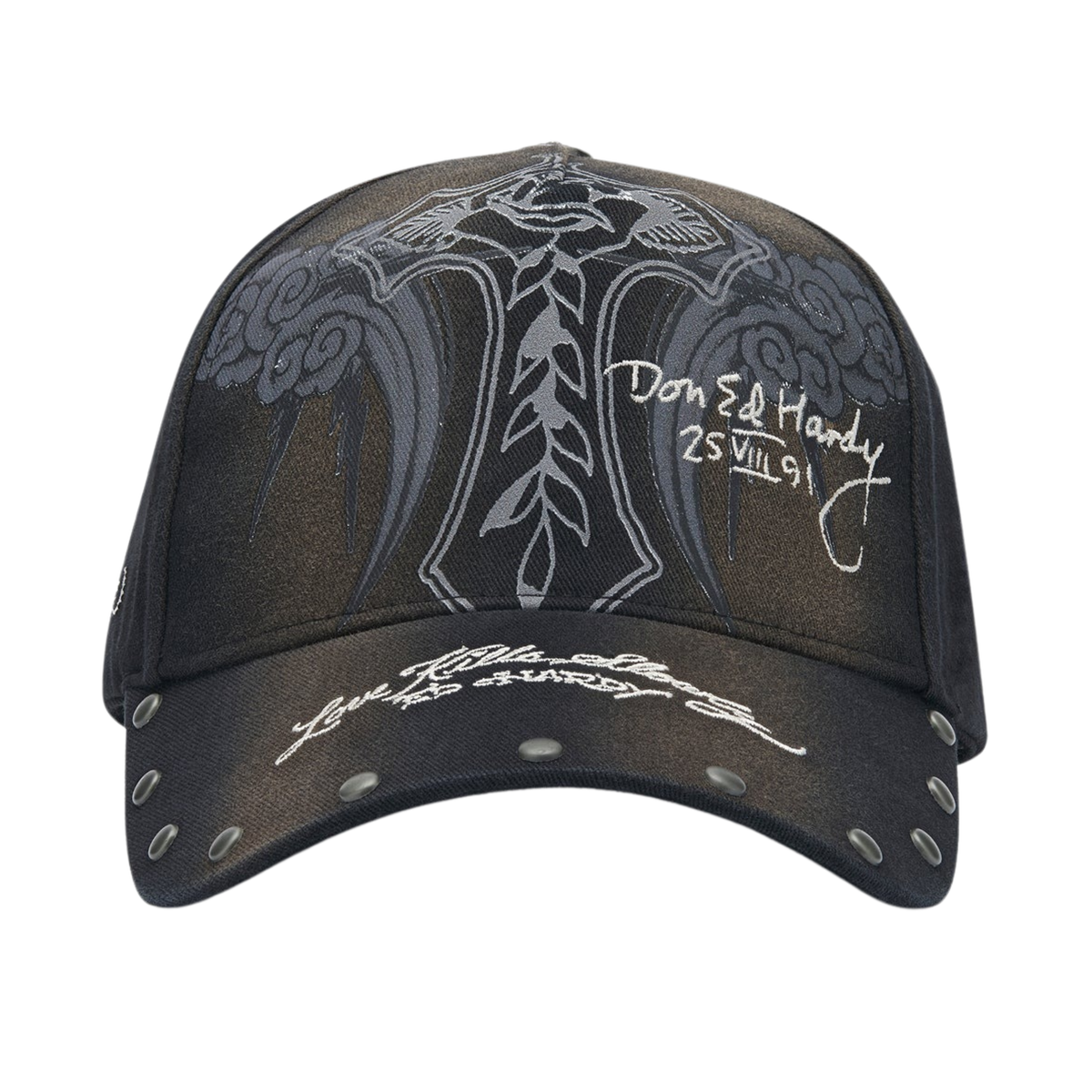 Ed Hardy Storming Rose Washed 5 Panel Black Trucker Cap