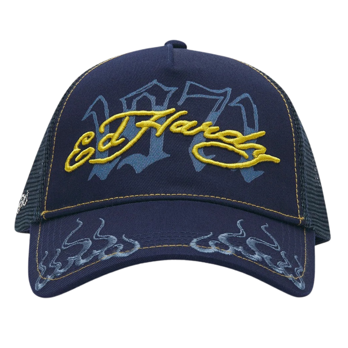Ed Hardy 1971 Ed Hardy 5 Panel Blue Trucker Cap