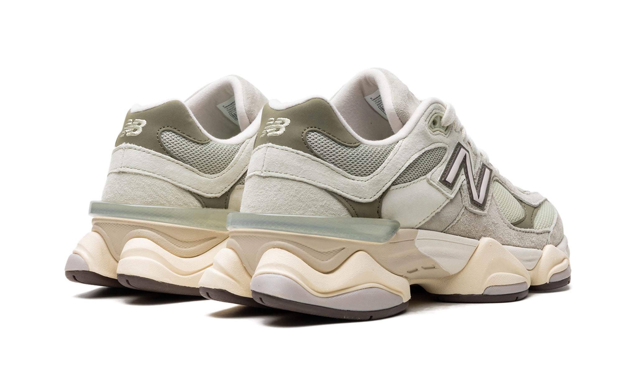 New Balance 9060 Olivine – hátulnézet, sarok és NB logó