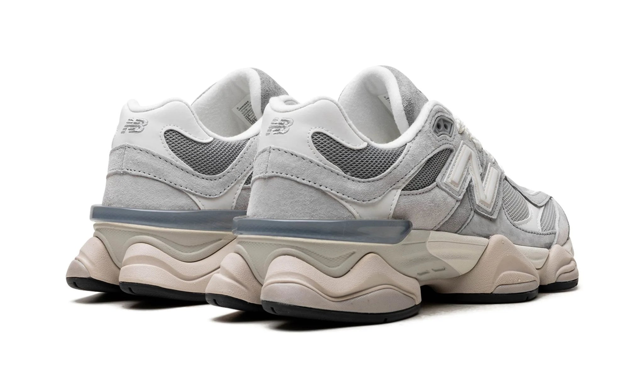 New Balance 9060 Slate Grey Raincloud – hátulnézet, sarok és “N” logó