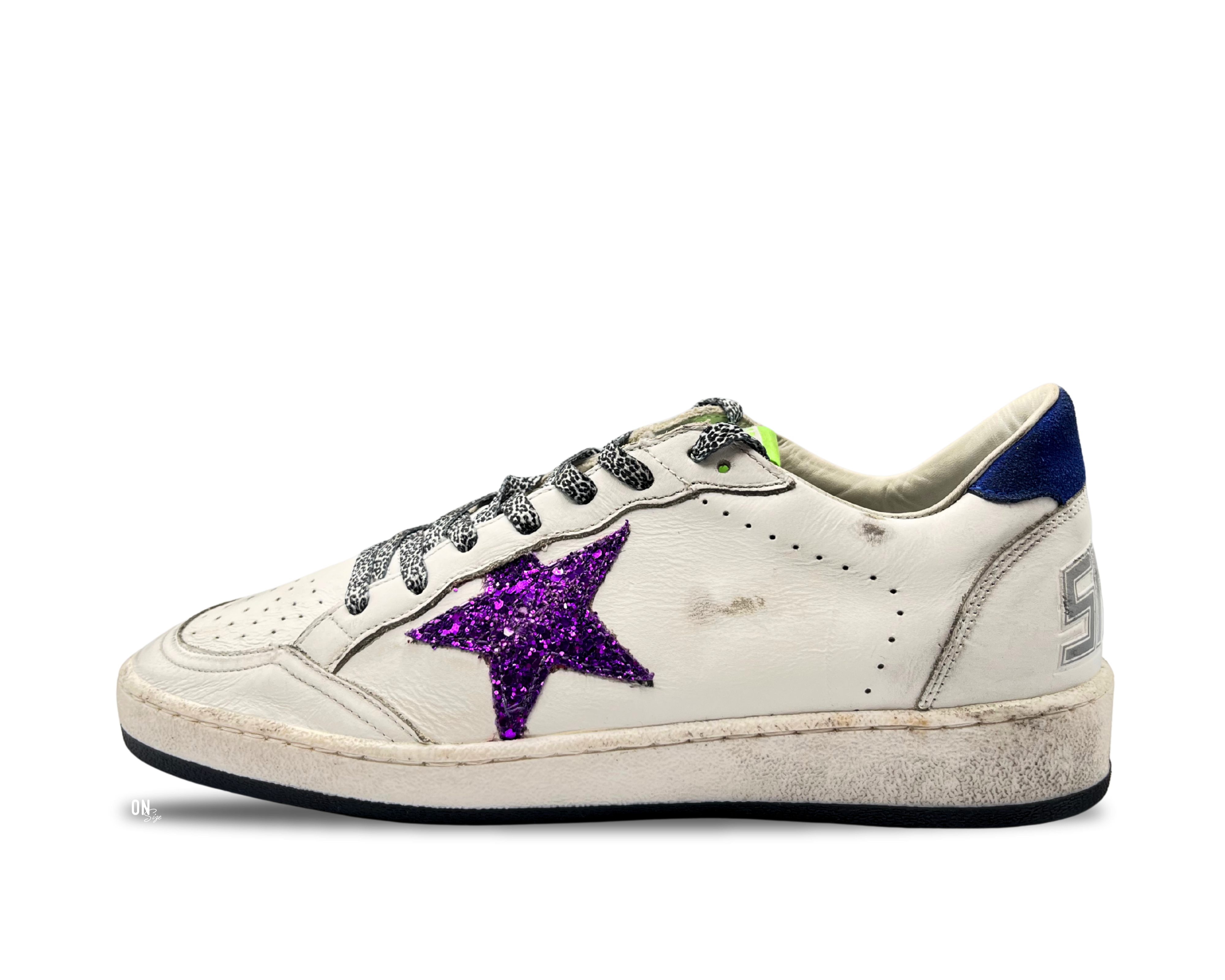 Golden Goose Ball Star White Purple Glitter Star