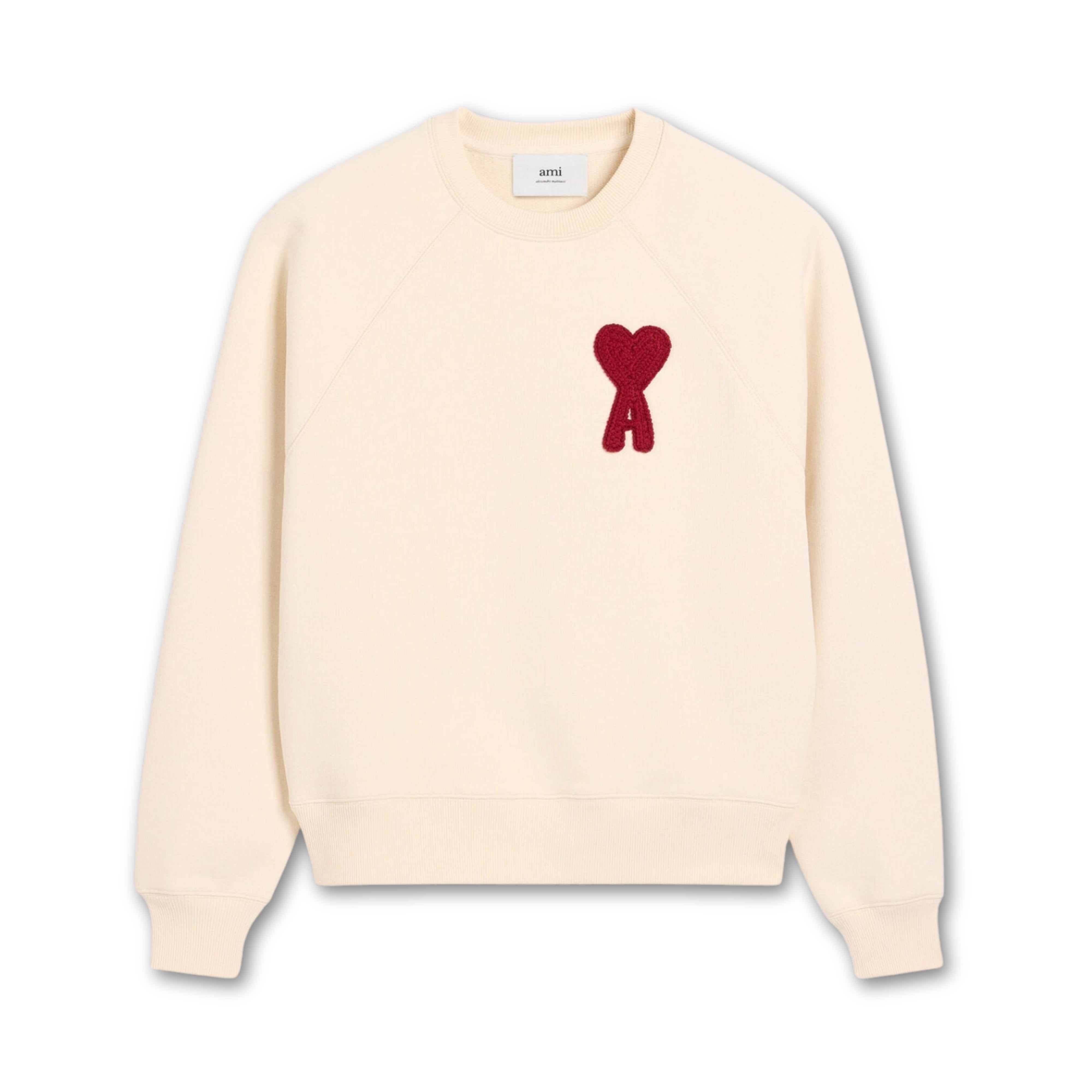 Ami Paris Ami de Coeur Patch Sweatshirt White Cream Red - OnSize