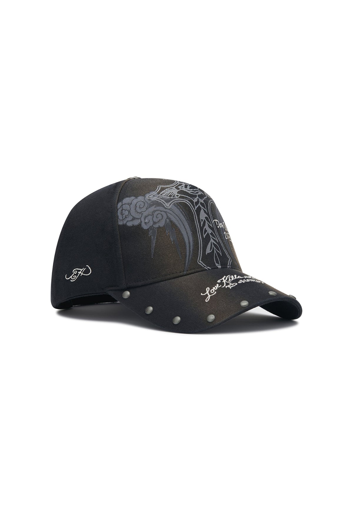 Ed Hardy Storming Rose Washed 5 Panel Black Trucker Cap