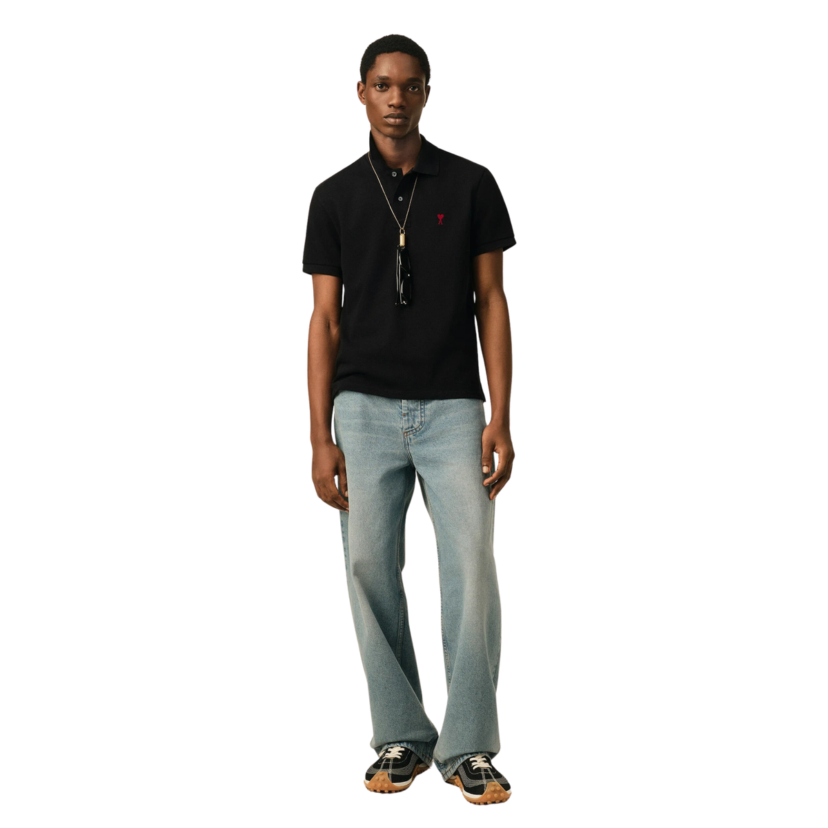 Ami Paris Ami De Coeur Polo Shirt Black Red - OnSize