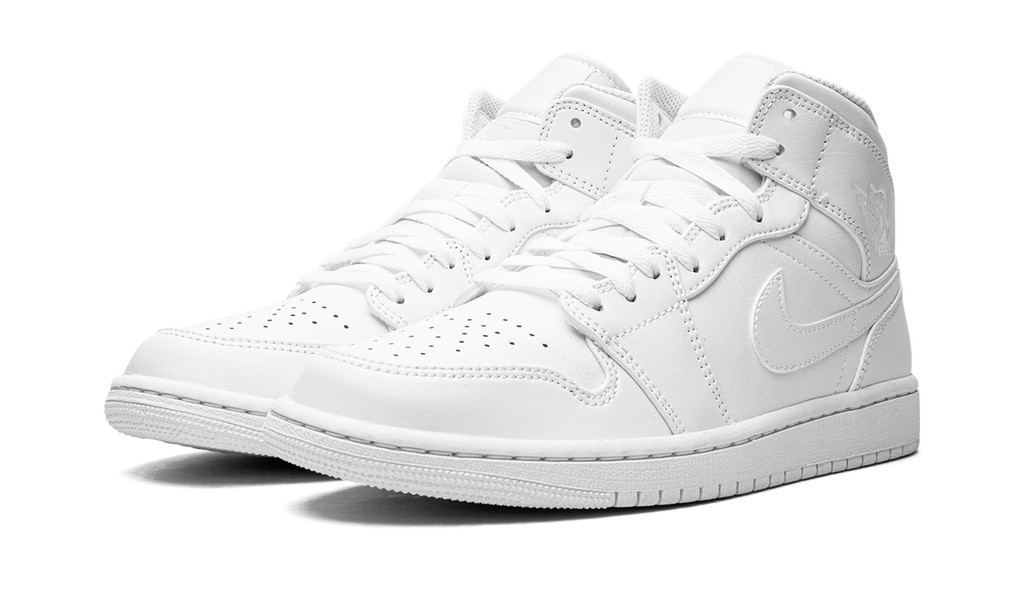 Jordan 1 Mid Triple White Tumbled Leather - OnSize