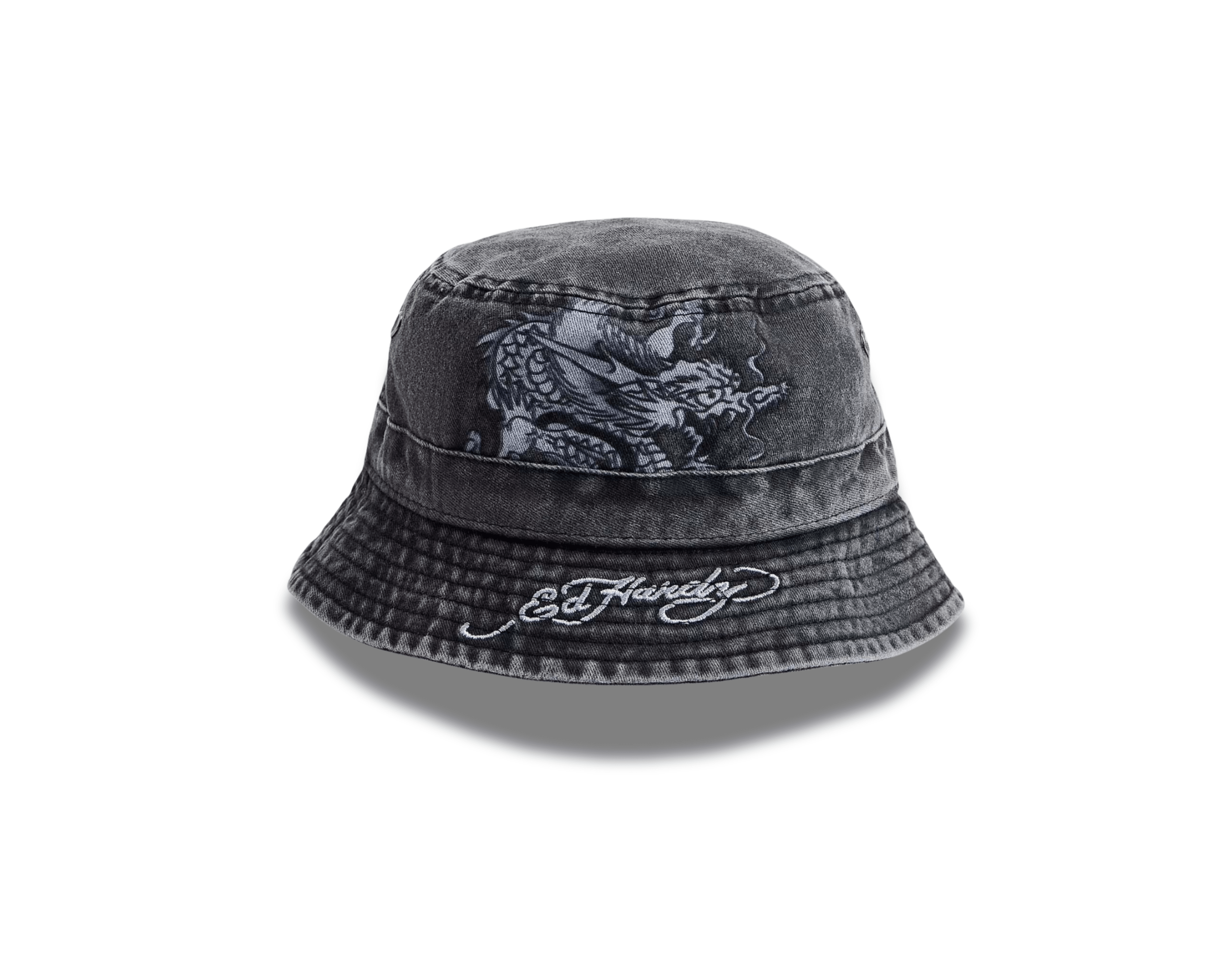 Ed Hardy Crawling Dragon Acid Wash Bucket Hat - OnSize