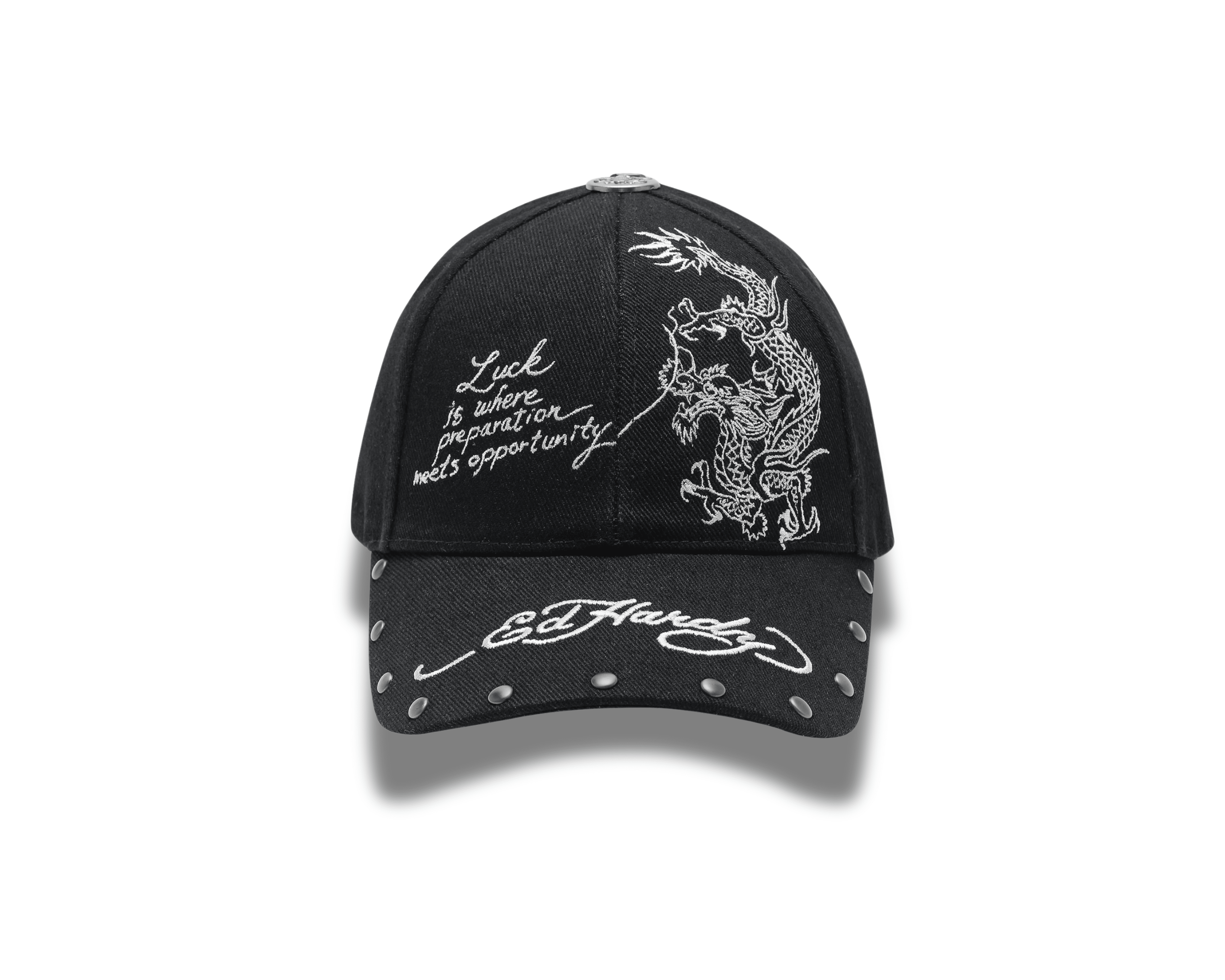 Ed Hardy Lucky Dragon Panel Contrast Stitch Denim Cap - OnSize