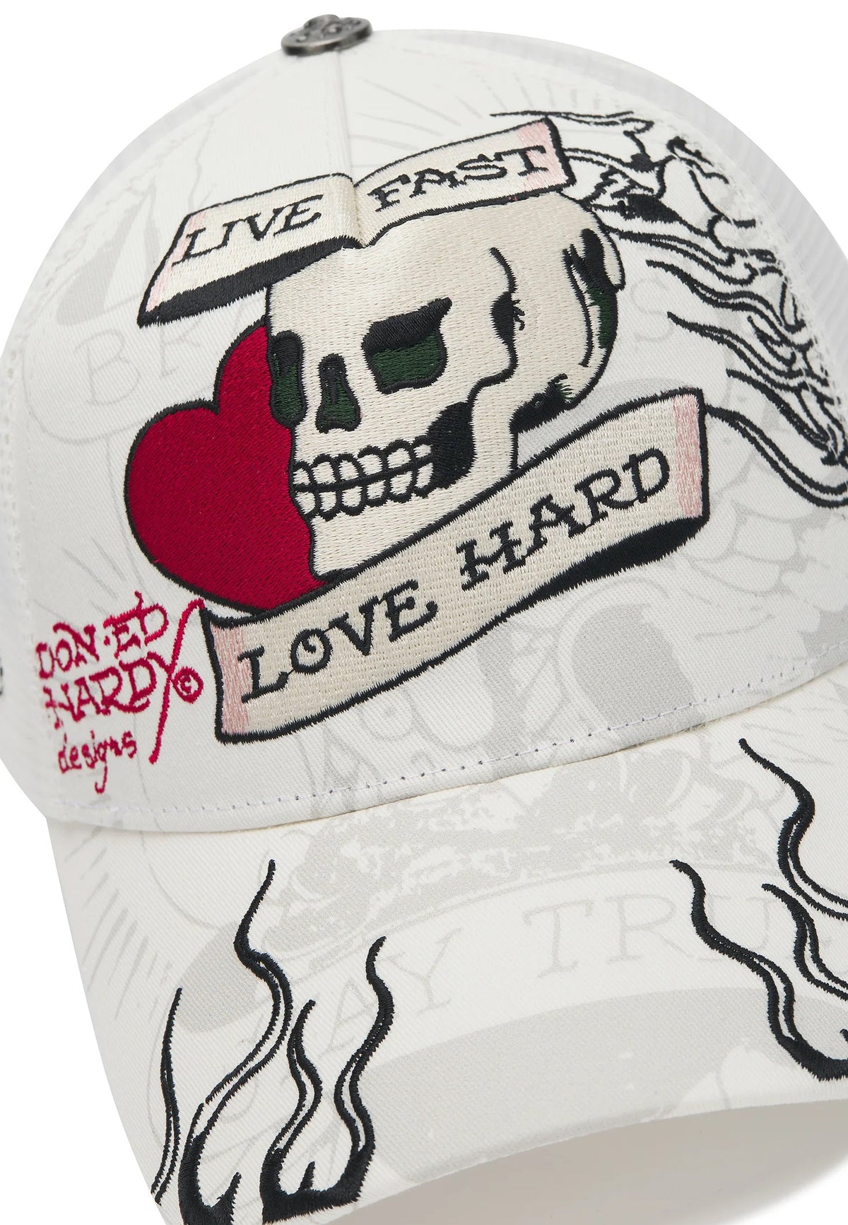 Ed Hardy Live Fast Love Hard 5 Panel White Trucker Cap