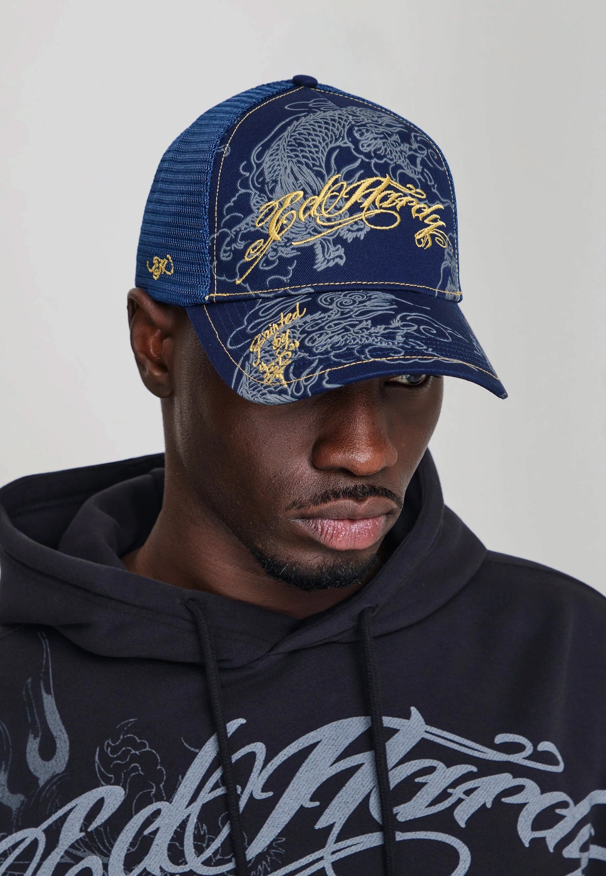 Ed Hardy Outline Dragons 5 Panel Navy Trucker Cap - OnSize