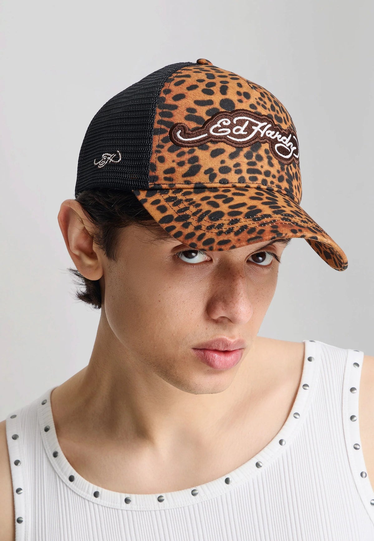 Ed Hardy Leopard Print 5 Panel Brown Trucker Cap
