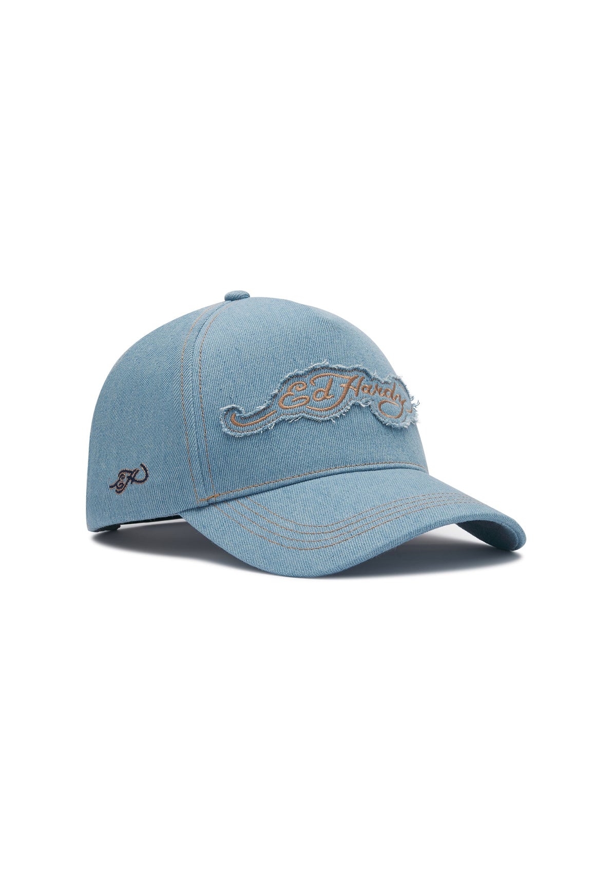 Ed Hardy Contrast Stitch Indigo Denim 5 Panel Bleach Trucker Cap