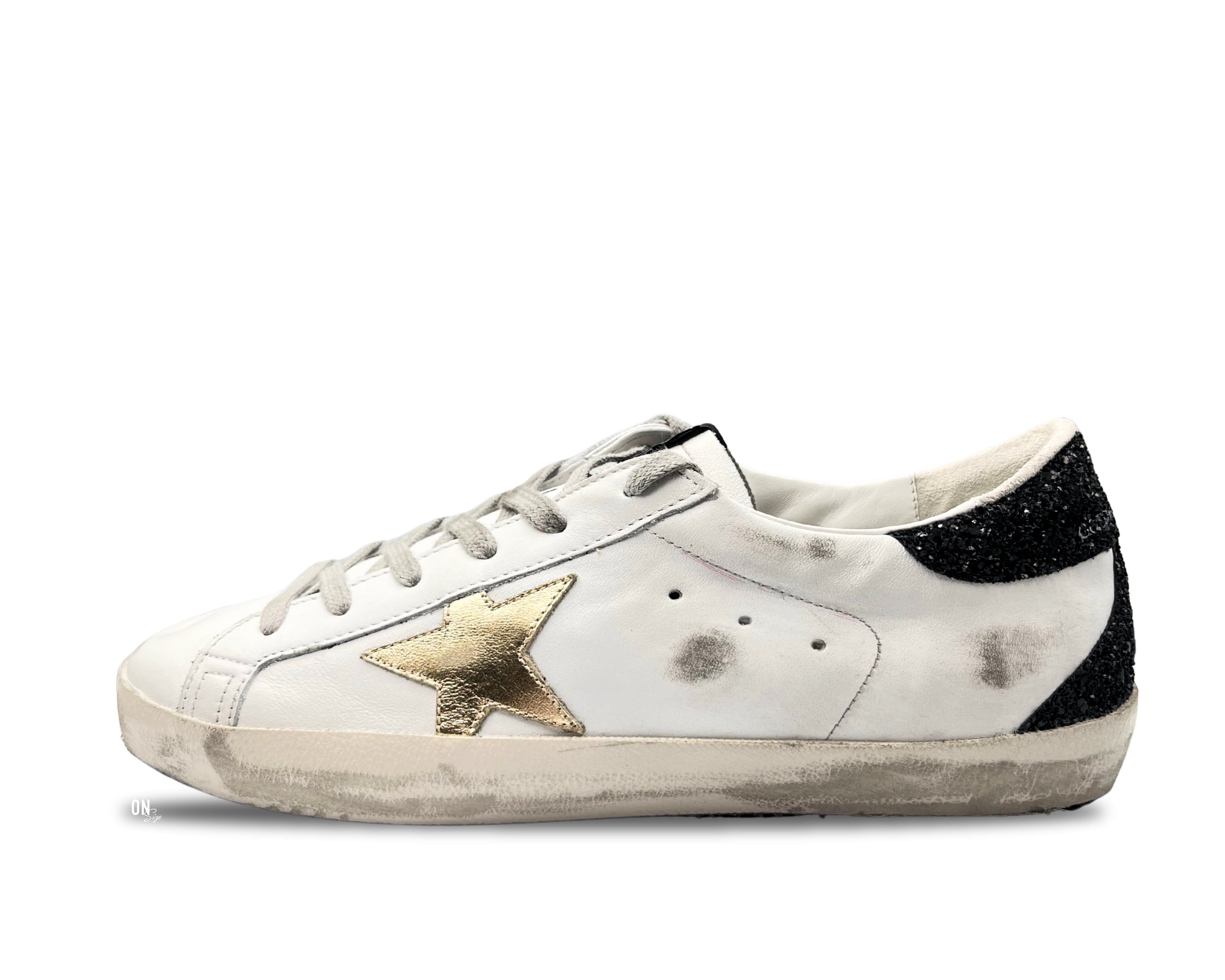 Golden Goose Super-Star Black Glitter Gold Star - OnSize