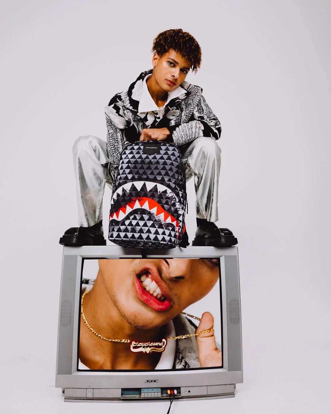 Sprayground Kahuku Niho Mano Grey Black Backpack - OnSize