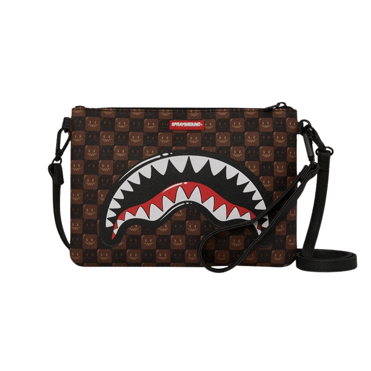 Sprayground Sharks In Paris WTF Bubble Brown Check Crossover Clutch - OnSize