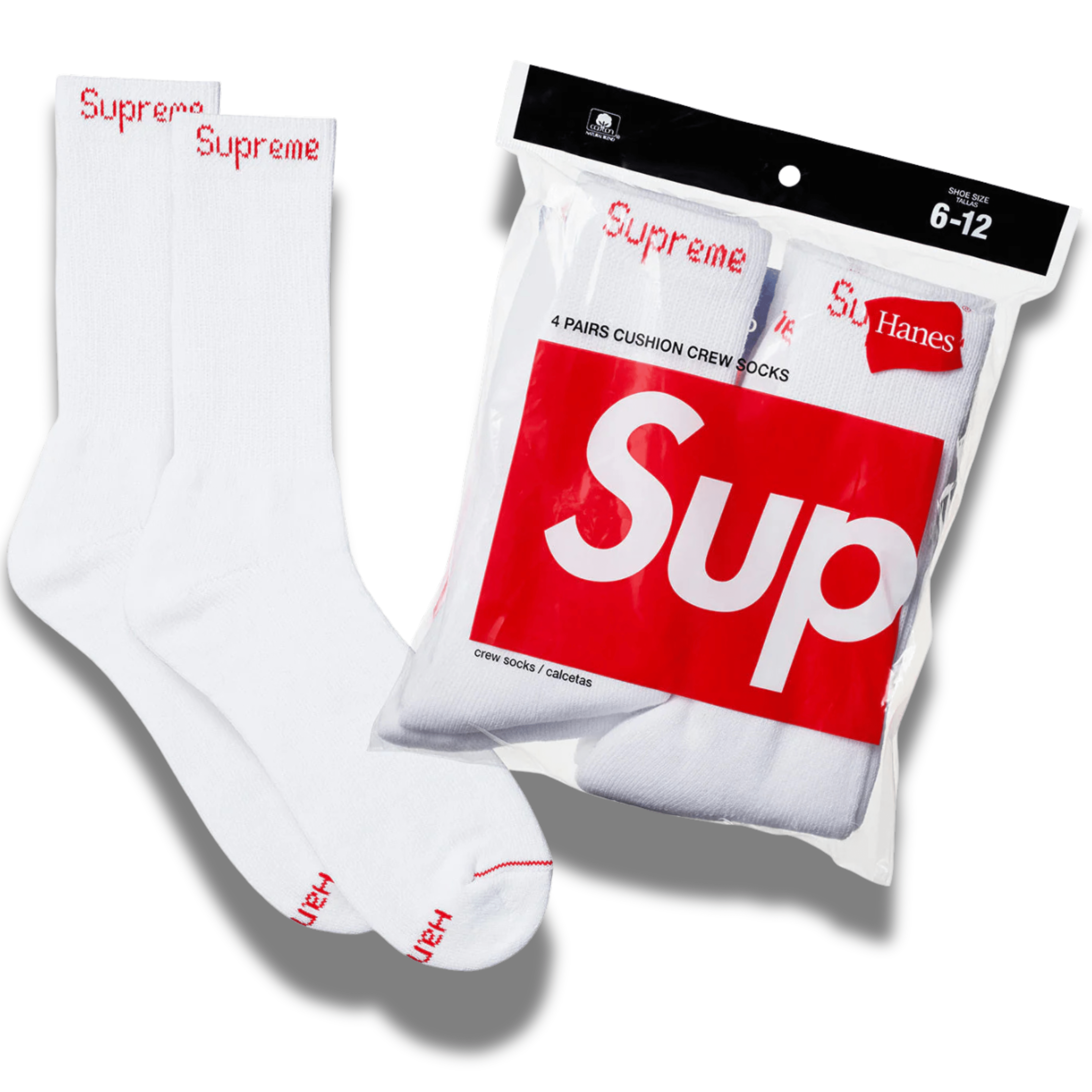 Supreme Hanes Crew Socks White - OnSize