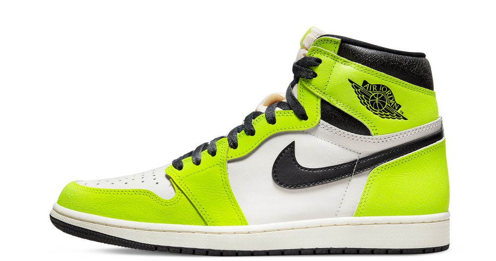 Air Jordan 1 Retro High OG “Visionaire” – oldalnézet, „Volt” overlay és fekete Swoosh
