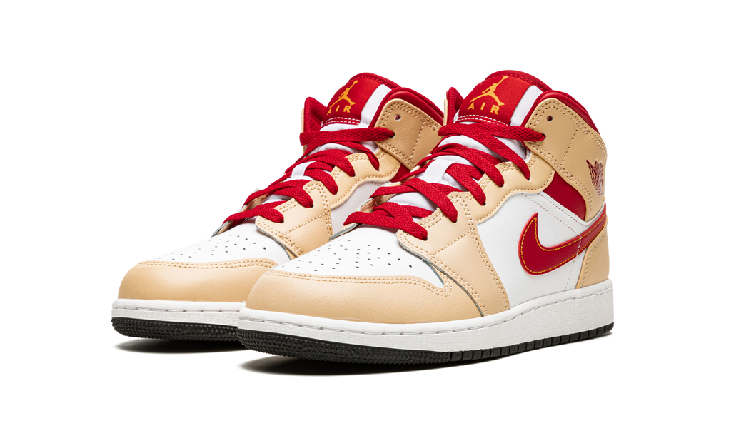Jordan 1 Mid Light Curry Cardinal - OnSize