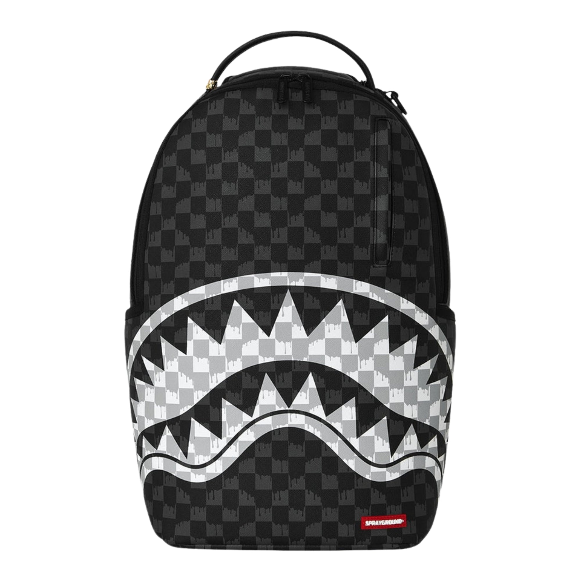 Sprayground Black And White Drip Check Shark Backpack
