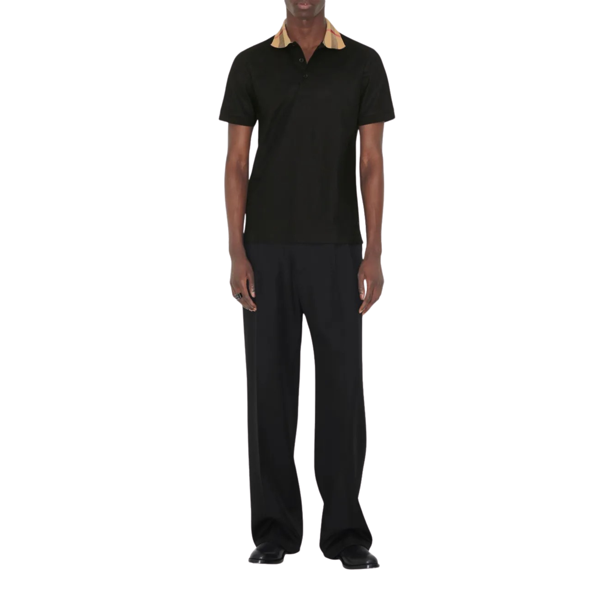 Burberry Check Collar Cotton Polo Shirt Black - OnSize