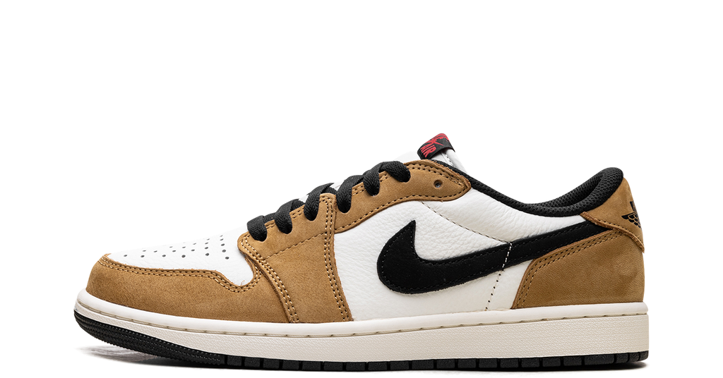 Nike Air Jordan 1 Low OG “Rookie of the Year” – oldalnézet, sail alapszín és golden harvest részletek.