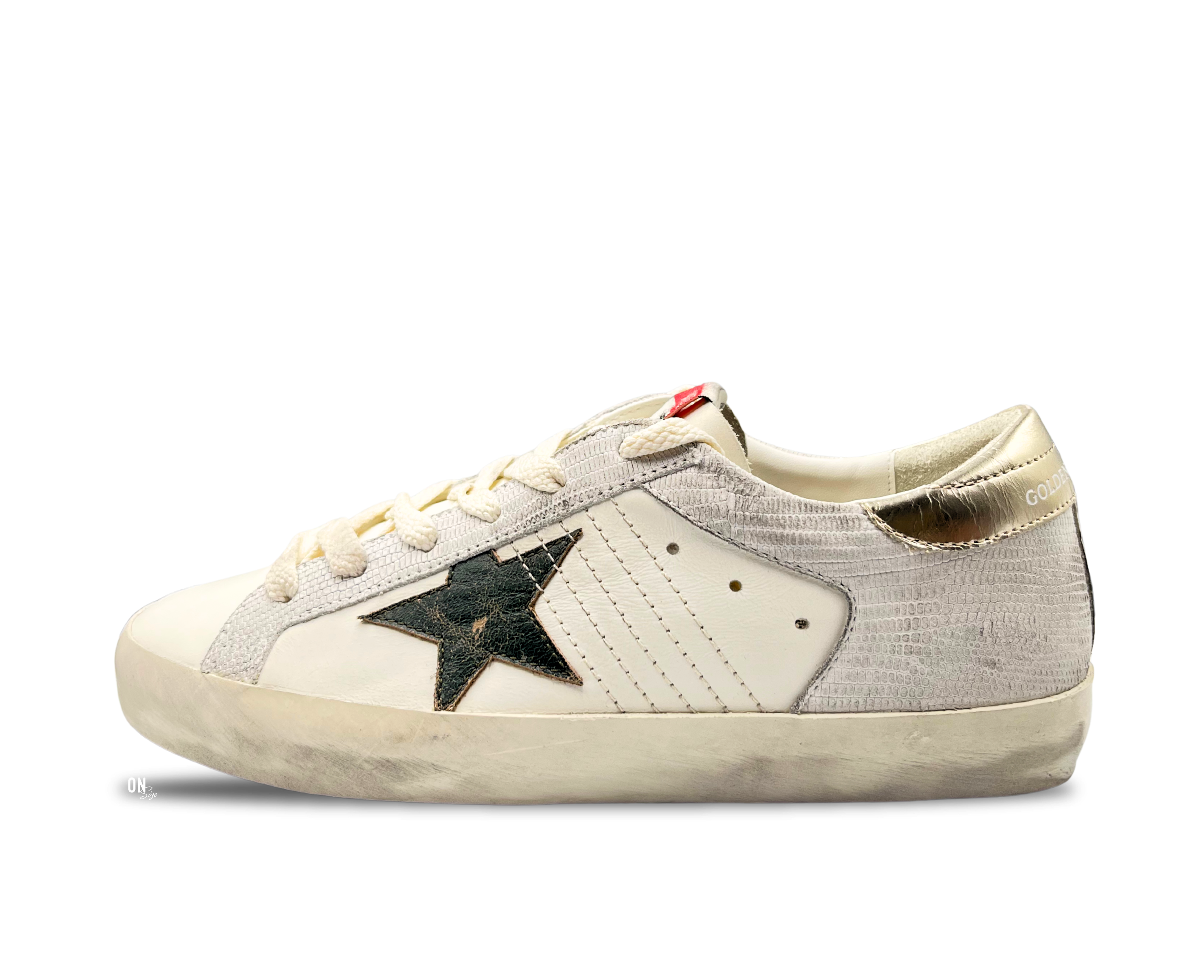 Golden Goose Super-Star White Cracked Leather Silver Black Star