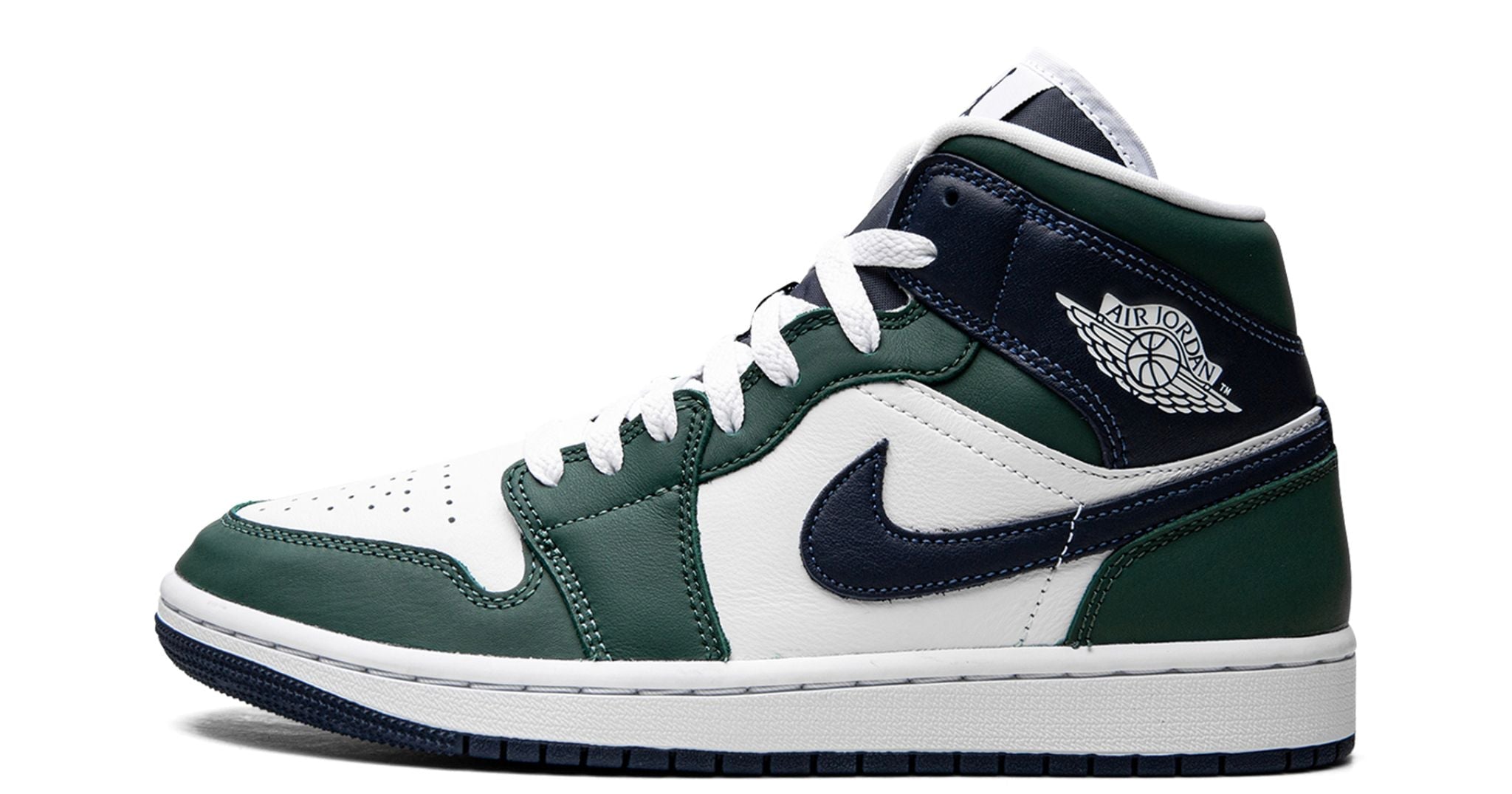 Air Jordan 1 Mid SE “Seahawks” – oldalnézet, fehér alap és zöld ráhúzások