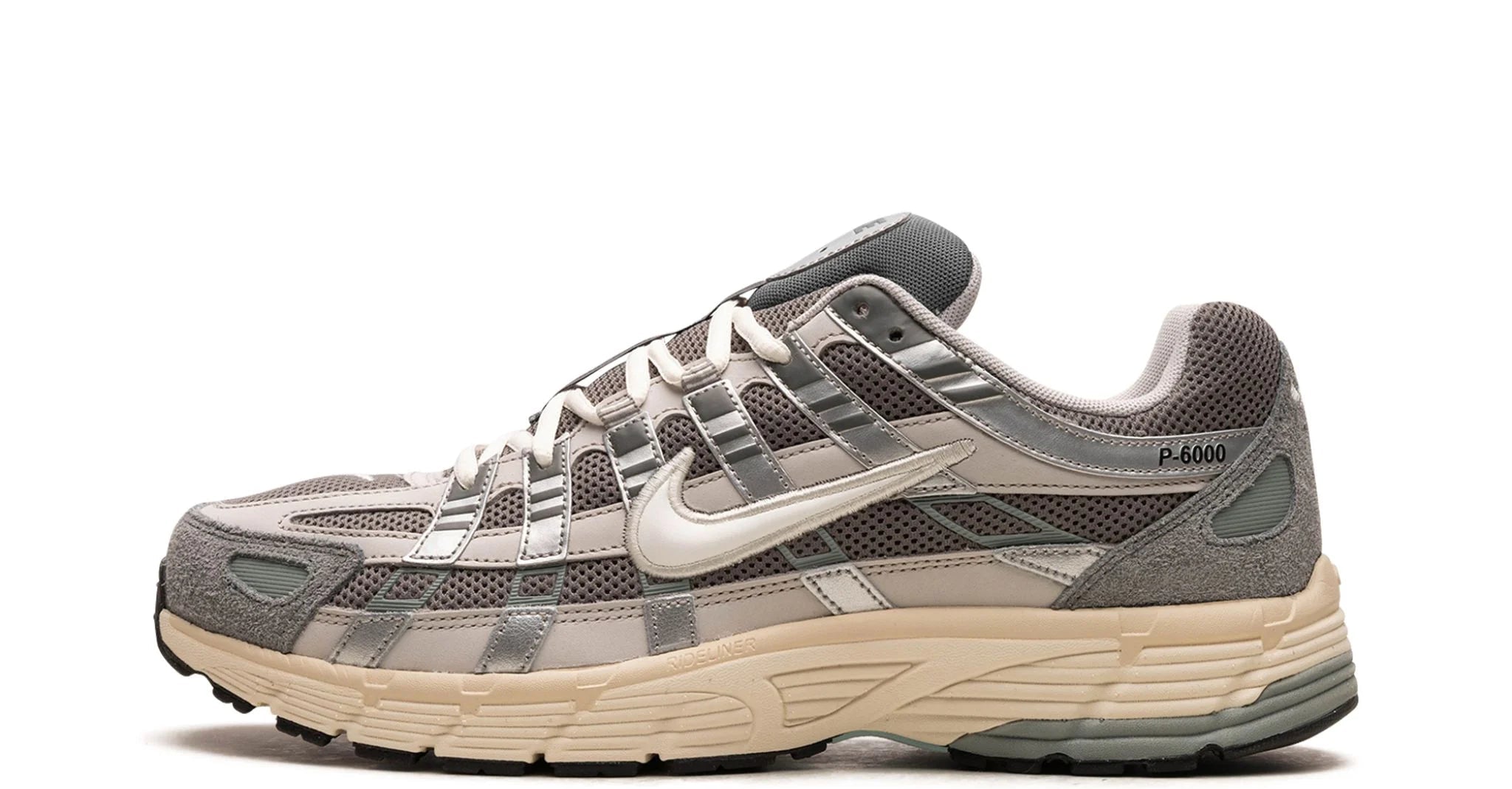 Nike P-6000 Flat Pewter – oldalnézet, mesh és overlay panelek