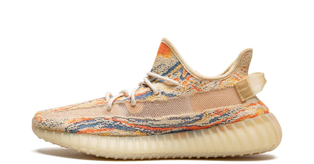 adidas Yeezy Boost 350 V2 MX Oat – oldalnézet, sokszínű Primeknit és áttetsző oldalsó csík