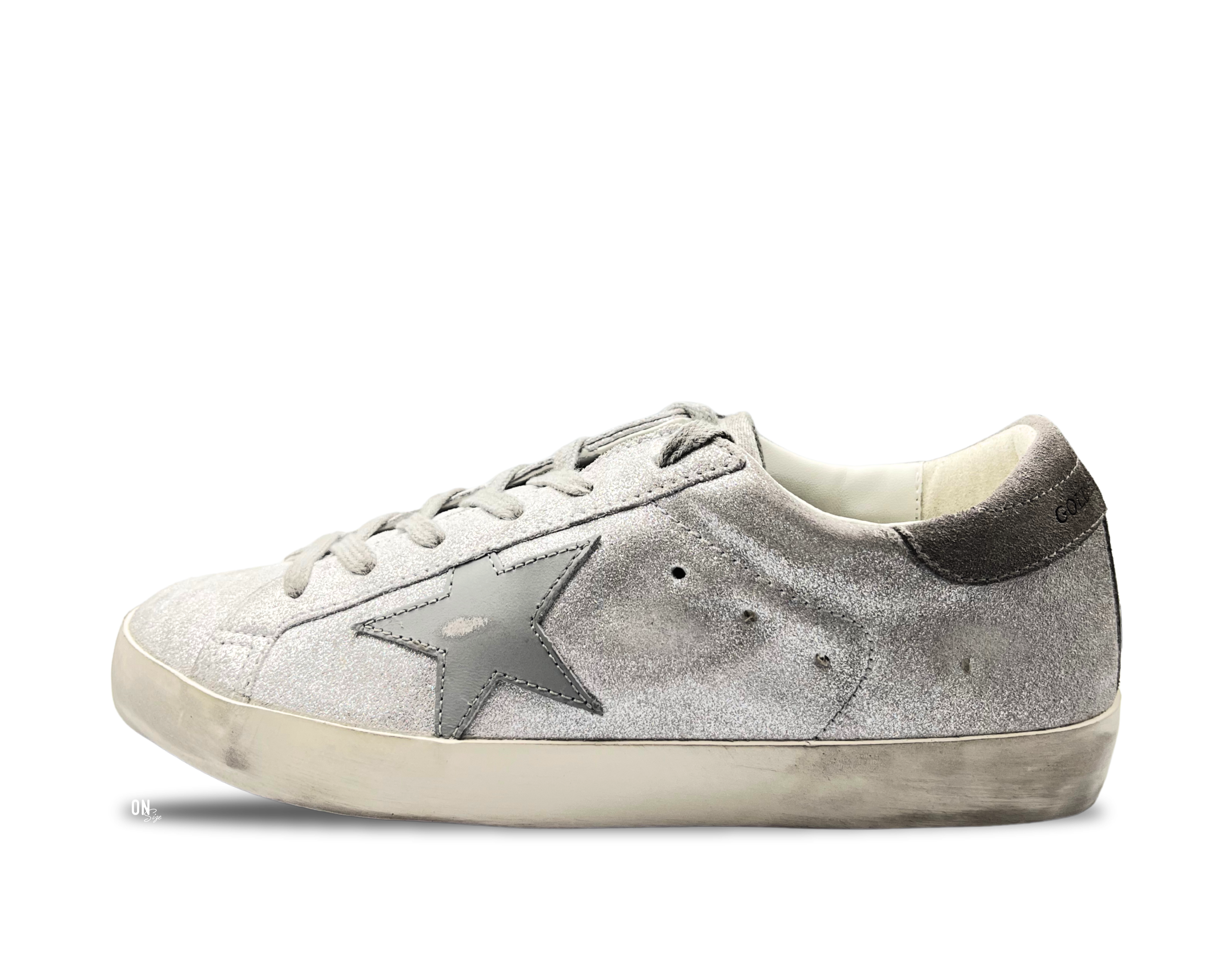 Golden Goose Super-Star Grey White Glitter-Effect