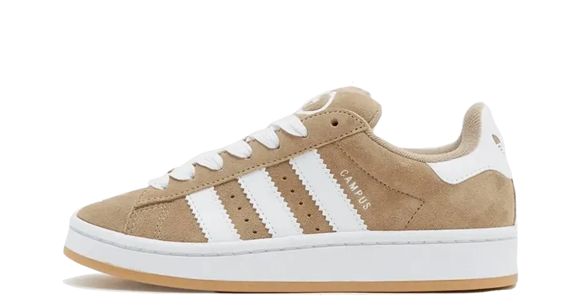 adidas Campus 00s Blanch Cargo – oldalnézet, bézs velúr felsőrész és fehér 3-Stripe.
