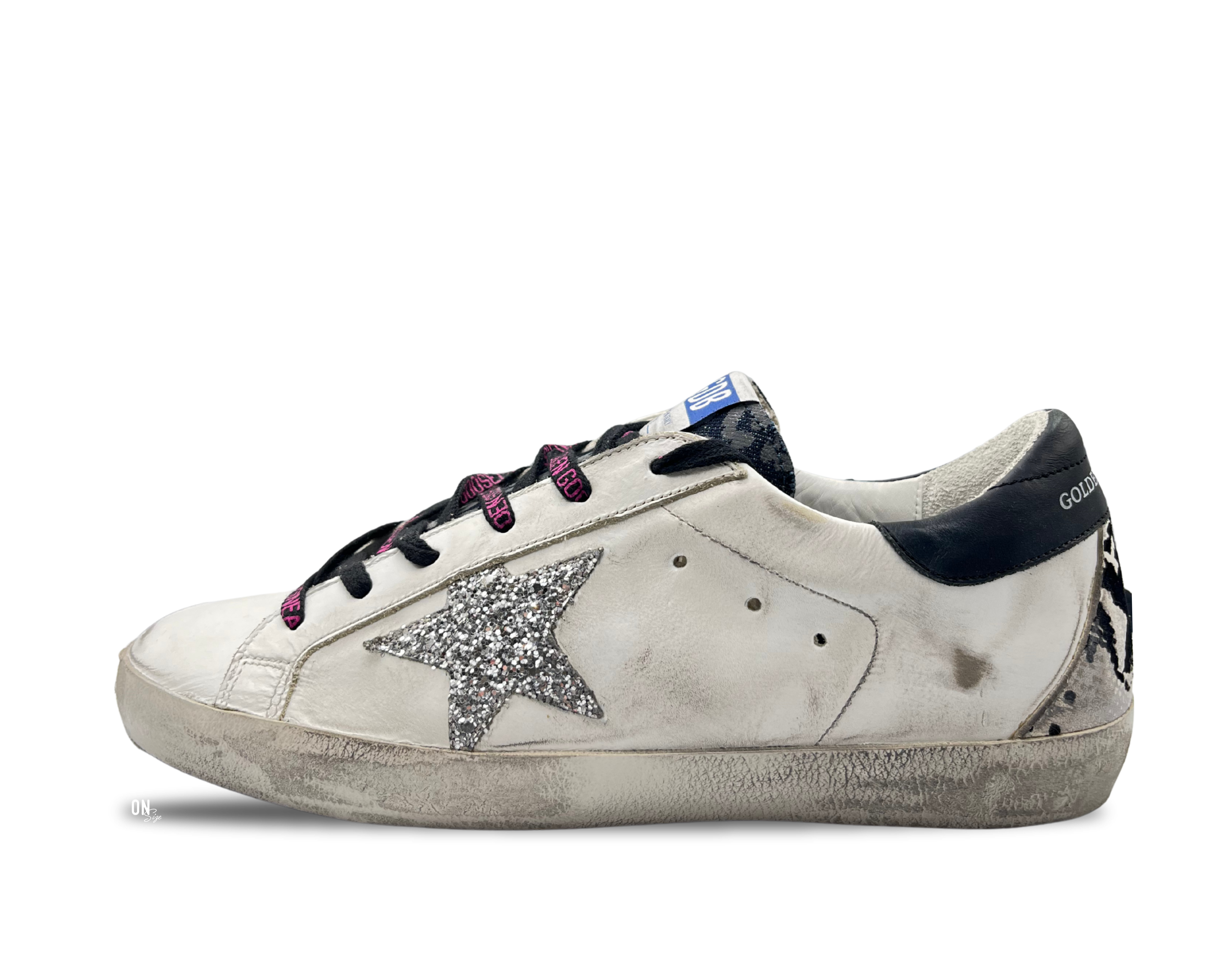 Golden Goose Super-Star White Indaco Silver Glitter Star