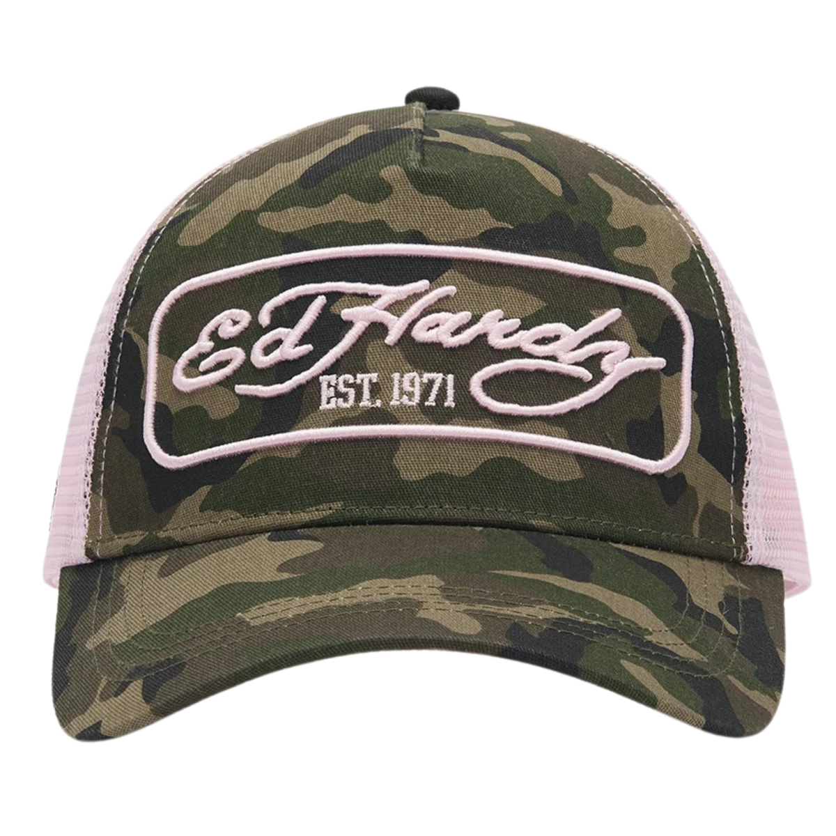 Ed Hardy 1971 Camo 5 Panel Green Trucker Cap
