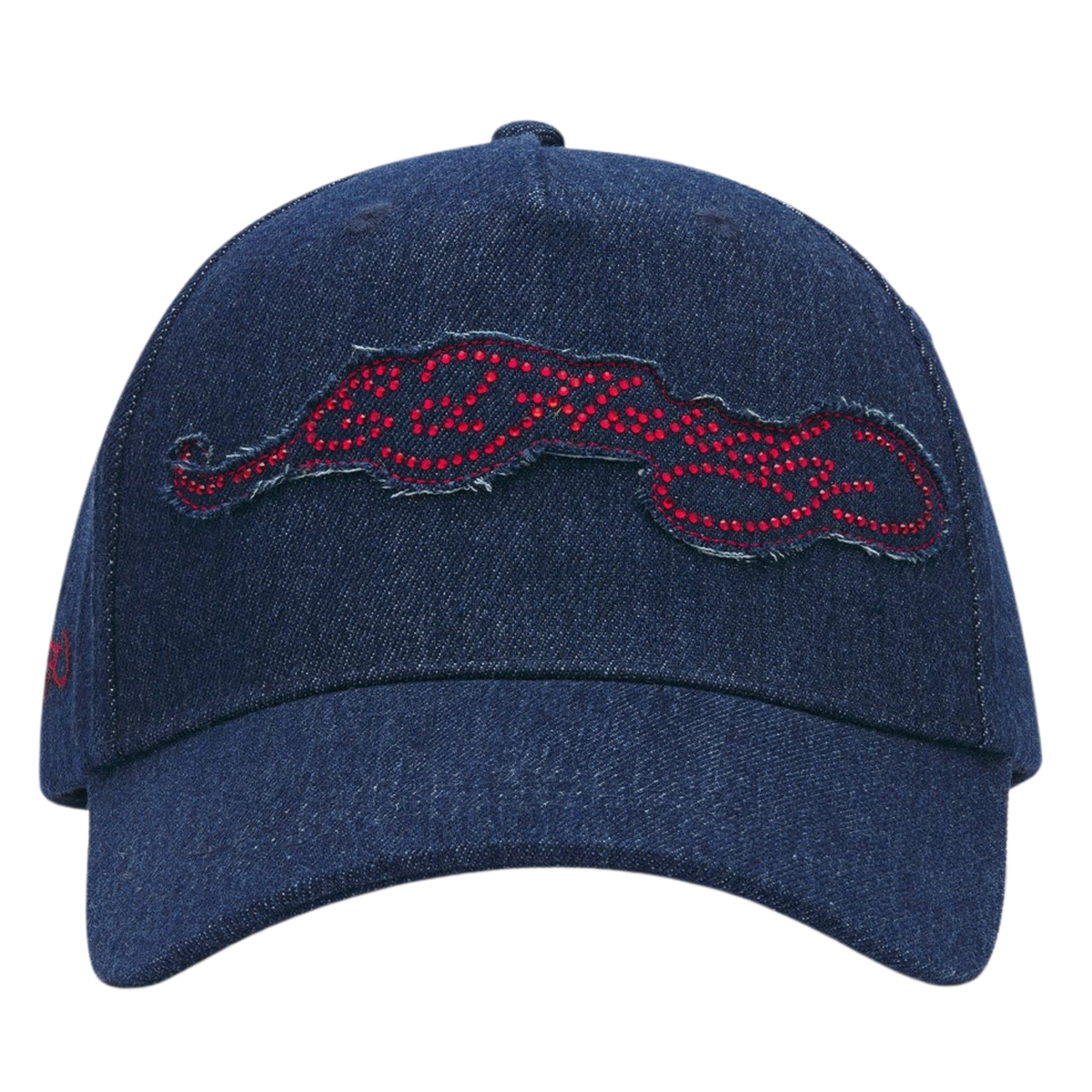 Ed Hardy Diamante Applique Indigo Denim 5 Panel Indigo Trucker Cap