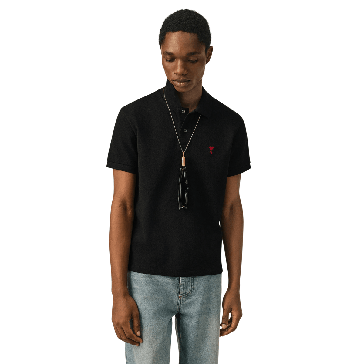 Ami Paris Ami De Coeur Polo Shirt Black Red - OnSize