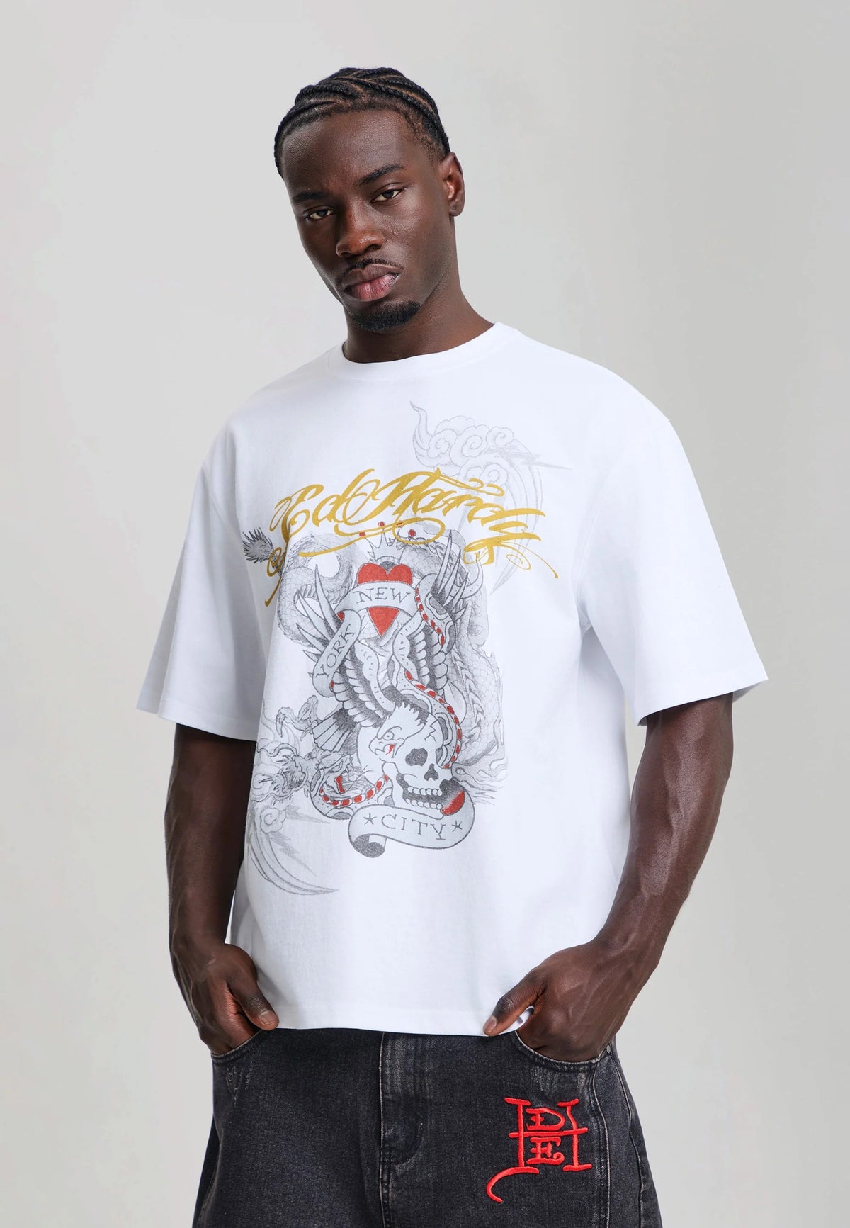 Ed Hardy Storming New York Graphic Relaxed T-Shirt White