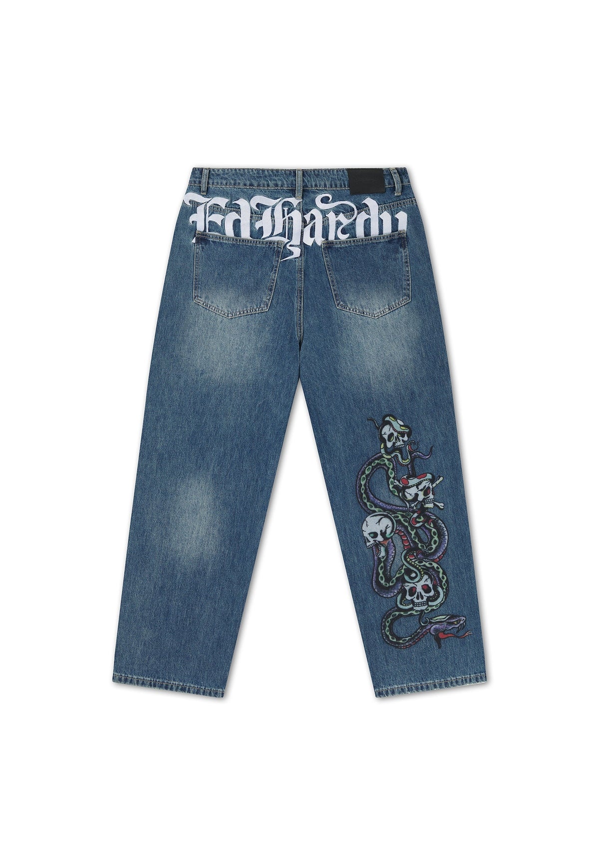 Ed Hardy Serpent Skull Graphic Relaxed Jeans Mid Blue