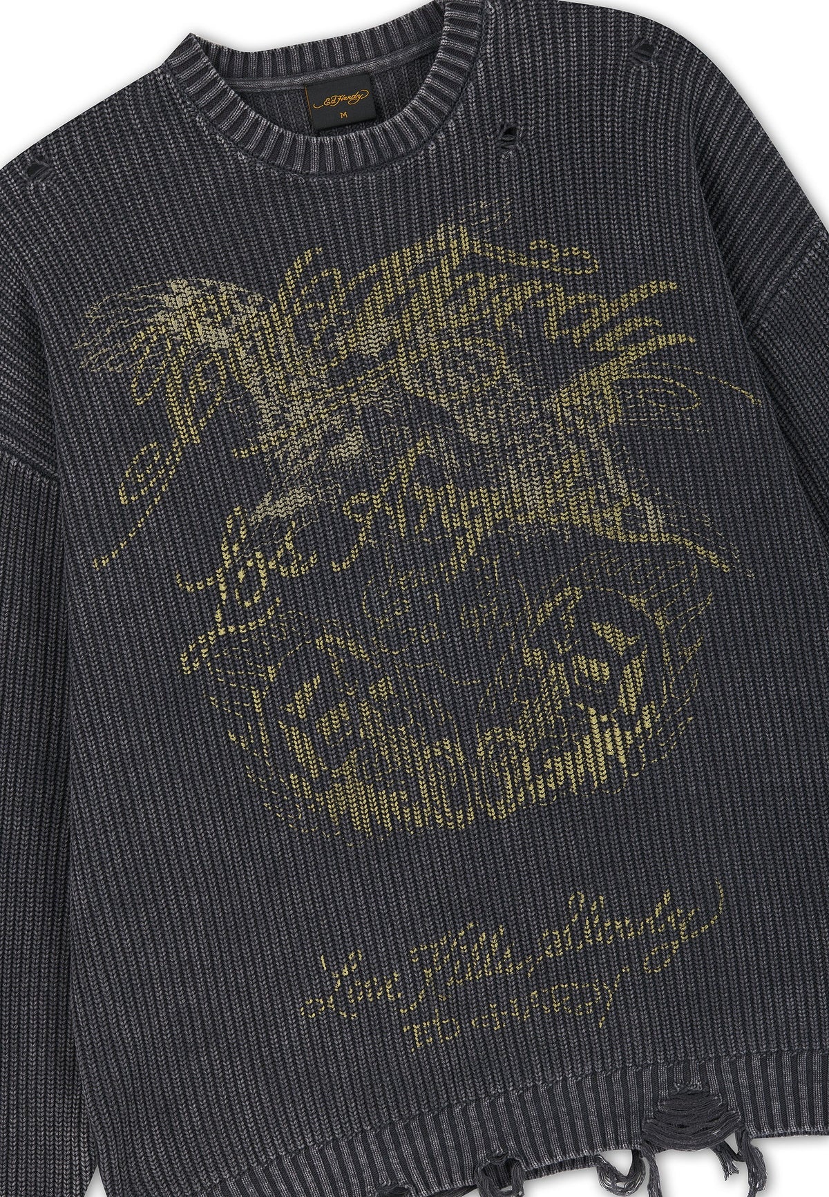 Ed Hardy Distressed Los Angeles Knitted Relaxed Crew Jumper Black