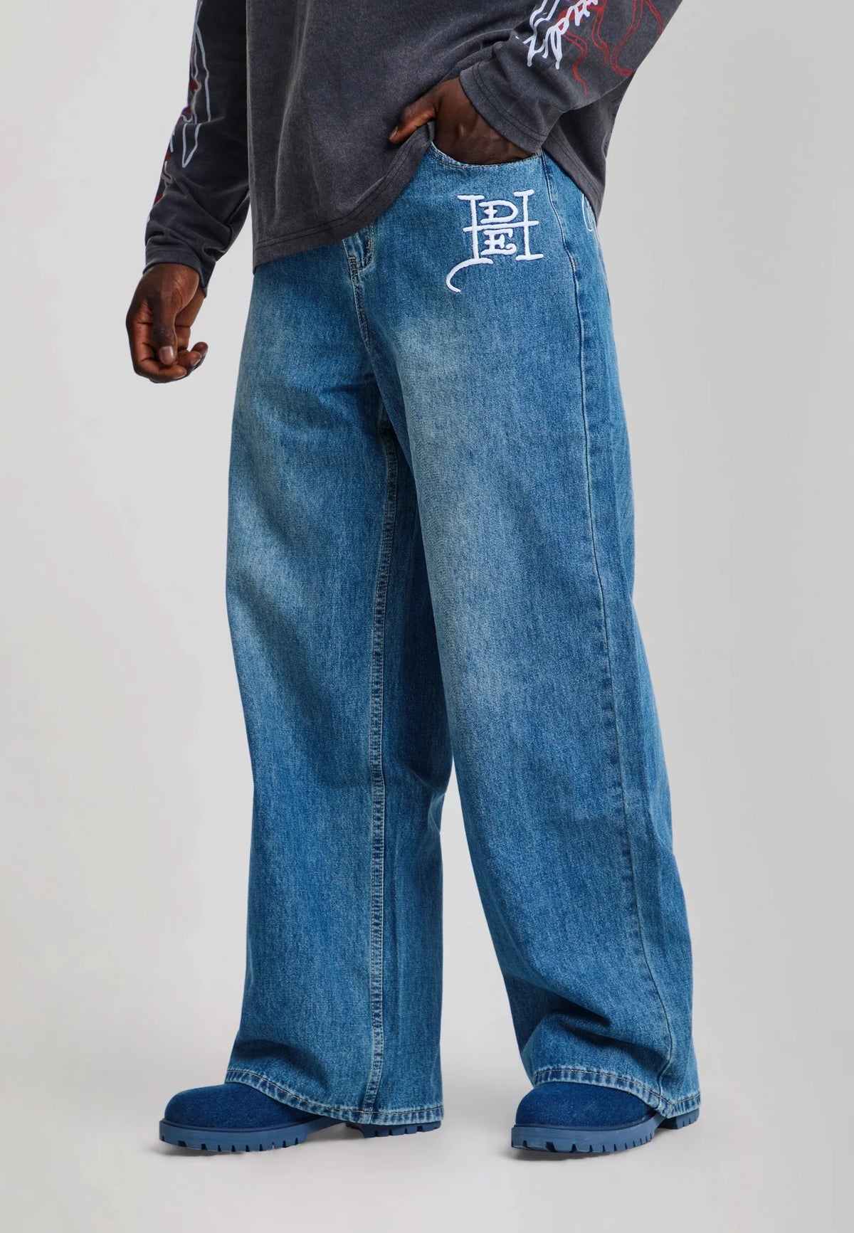 Ed Hardy Gothic Contrast Cross Xxtra Jeans Mid Blue